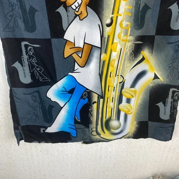 Claudio Nucci Mens Black Y2K Hip Hop Retro Music Hawaiian Button Up Shirt Size L - Picture 8 of 16